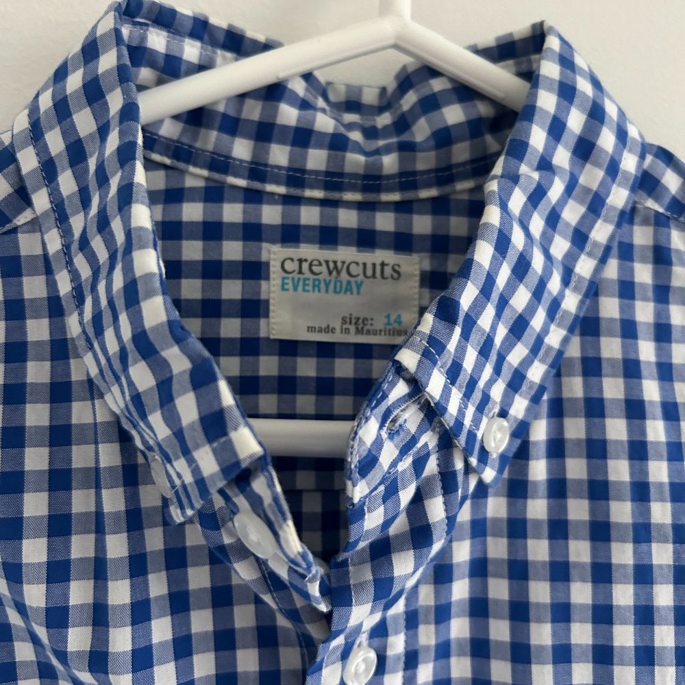 J Crew Crewcuts Boys (14) Blue Gingham Button Down Shirt